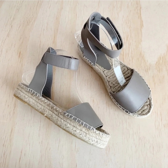 Vince Edie Leather Espadrille Gray 9 Casual  Boho Vacaay Festival Neutral Preown - Picture 1 of 10